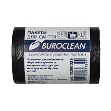 Пакети для сміття 35л100шт, 450*550мм, чорні, 7мкм ПНТ (HDPE), BUROCLEAN ECO
