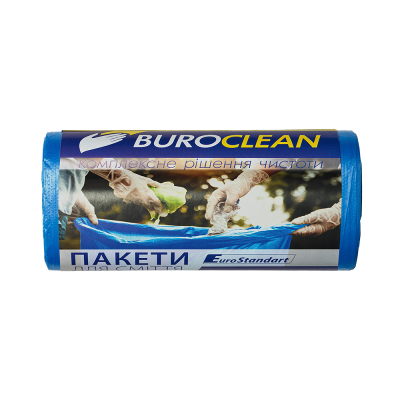 Пакети для сміття 60л20шт, 600*700мм, блакитні, 17мкм ПВТ (LDPE), BUROCLEAN EuroStandart