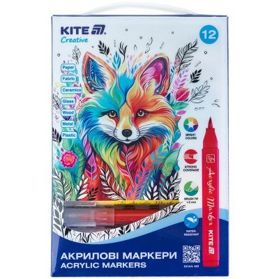 Маркеры-кисточки акриловые, набор 12шт, Kite Creative