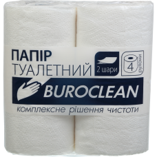 Бумага туалетная целюлозная "Buroclean", 4 рулона, белая