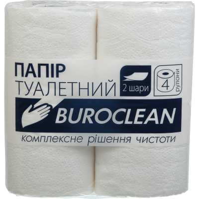 Бумага туалетная целюлозная "Buroclean", 4 рулона, белая