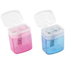 Точилка пластиковая c контейнером на 2 лезвия ассорти