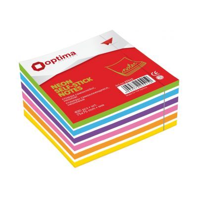 Стикеры Optima, 75x75, 4 цвета, 400 л. неон микс