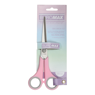 Ножиці ,PASTEL 170 мм, круглі ручки, з рожев .гум.вставками, рожеві