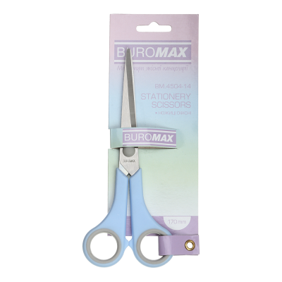 Ножиці PASTEL,, 170 мм, круглі ручки, з блак.гум.вставками, блакитними