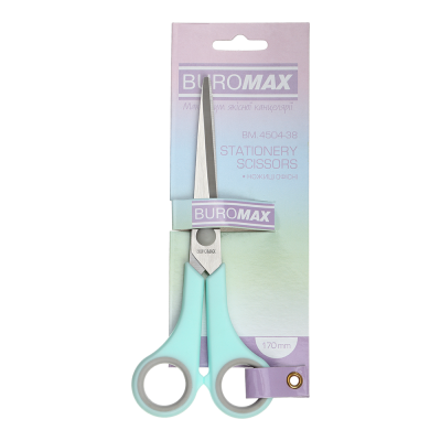 Ножиці PASTEL, 170 мм, круглі ручки, з .гум м'ятний.вставками, м'ятні