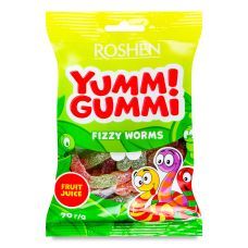 Конфеты Roshen Yummi Gummi Fizzy Worms желейные, 70г