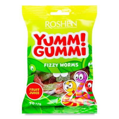 Конфеты Roshen Yummi Gummi Fizzy Worms желейные, 70г