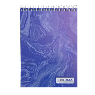 Блокнот на спирали сверху, мягкая картонная обложка. Формат – А5, 48листов в клетку