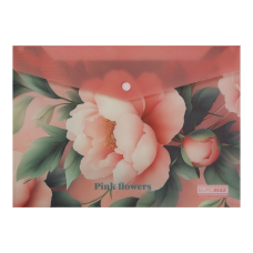 Папка-конверт А4 на кнопці, PEONY ARABESKI, напівпрозора, рожева