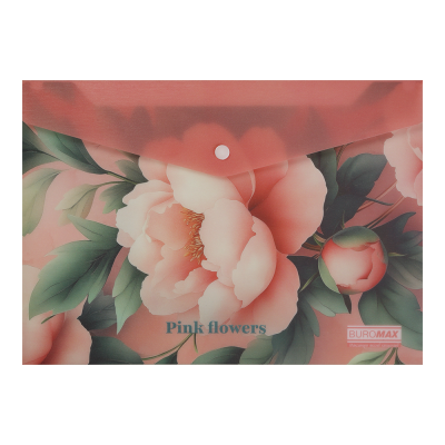 Папка-конверт А4 на кнопці, PEONY ARABESKI, напівпрозора, рожева