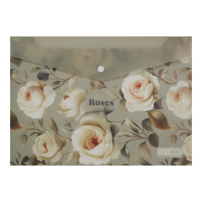 Папка-конверт А4 на кнопці, ROSES ARABESKI, напівпрозора, світло-сіра