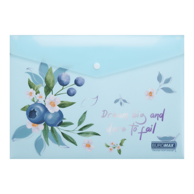Папка-конверт А4 на кнопці, BLUEBERRY ARABESKI, напівпрозора,аквамарин