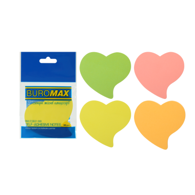 Блок бумаги с клейким слоем Сердце 50л ассорти неон (BM.2362-99)