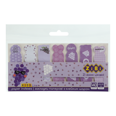 Закладки паперові GRAPE, з клейким шаром, 65x18 мм, 7 диз. по 20 арк., KIDS Line