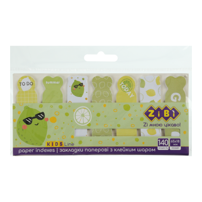 Закладки паперові LIME, з клейким шаром, 65x18 мм, 7 диз. по 20 арк., KIDS Line