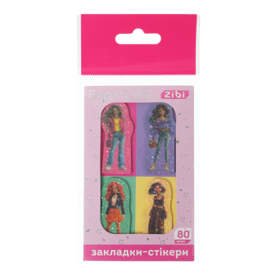 Закладки пластикові SUPER GIRL, з клейким шаром, 40x25 мм, 4 диз. по 20 арк.