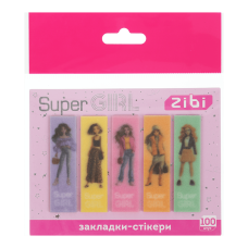 Закладки блискучі SUPER GIRL, з клейким шаром, 55x15 мм, 5 диз. по 20 арк