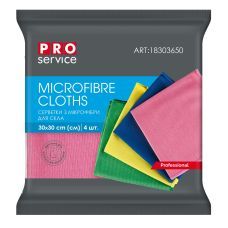 Серветки з мікрофібри для скла, 4 шт., мікс кольорів (28уп/ящ) PRO SERVICE