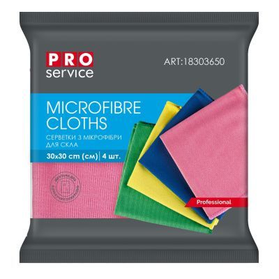 Серветки з мікрофібри для скла, 4 шт., мікс кольорів (28уп/ящ) PRO SERVICE