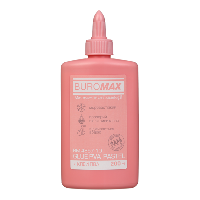 Клей ПВА 200 мл, PASTEL , ковпачок-дозатор, рожевий