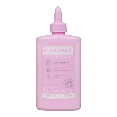 Клей ПВА 200 мл, PASTEL , ковпачок-дозатор, бузковий