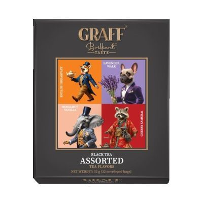 Чай чорний байховий асорті 52.8 г (1.65г*32) пакети-саше, «Асорті чайних смаків» GRAFF