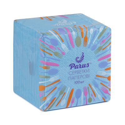 Серветки столові паперові 24х24 см, 100 шт., в п/п упаковці, сині Parus