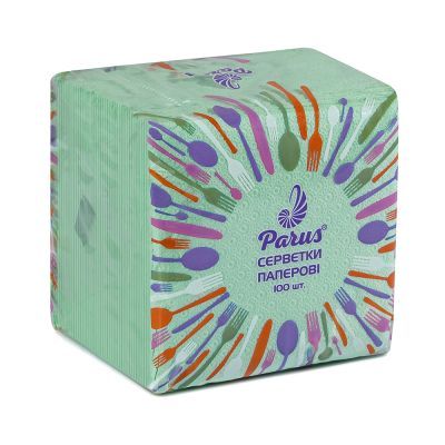 Серветки столові паперові 24х24 см, 100 шт., в п/п упаковці, зелені Parus