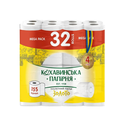 Туалетний папір Кохавинська папірня Срібло 3 шари 160 відривів 32 рулони