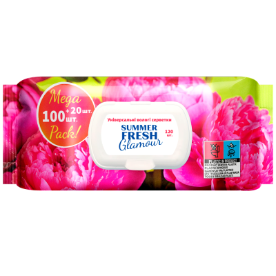 Серветки вологі універсальні, Glamour, 120шт., Summer Fresh