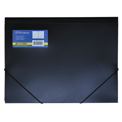 Папка на резинках, А4, глянцевый непрозр. пластик, черная