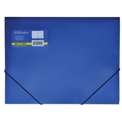 Папка на резинках, А4, глянцевый непрозр. пластик, синяя