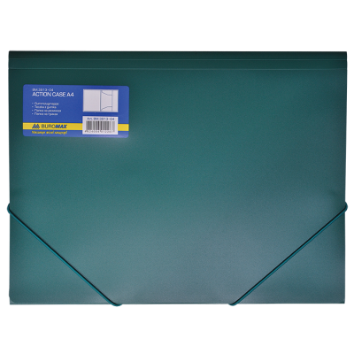 Папка на резинках, А4, глянцевый непрозр. пластик, зеленая