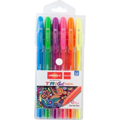 Ручка гелевая Trigel Neon, набор 6 шт, ассорти