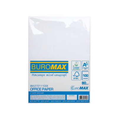 Бумага офисная, EUROMAX, А4, 80г/м2, 100 листов