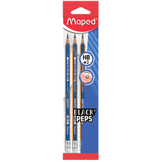 Набор карандашей графитовых BLACK PEPS HB, c ластиком, блистер (3шт)