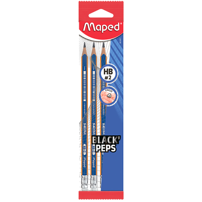 Набор карандашей графитовых BLACK PEPS HB, c ластиком, блистер (3шт)