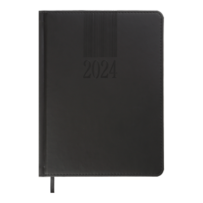Щоденник датов. 2024 CODE, A5, чорний, штуч. шкіра/поролон
