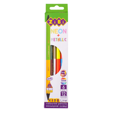 Карандаши цветные двухстор. NEON+METALLIC, 6 шт. (12 цветов), KIDS LINE