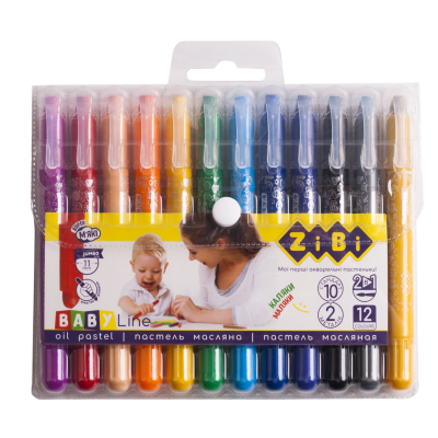 Пастель масляная шелковая с акварельным эффектом JUMBO, 12 цветов (10 стандарт+2 металик), BABY Line