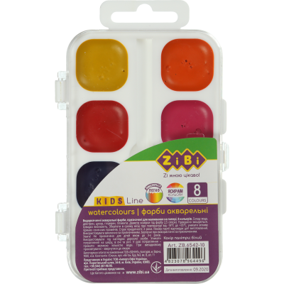 Акварельные водорастворимые краски на палитре, 8 цветов, белая. KIDS Line