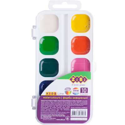 Водорастворимые акварельные краски, 10 цветов, белый, KIDS Line