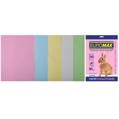 Набор цветной бумаги PASTEL, 5 цв., 50 л., А4, 80 г/м²