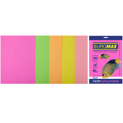 Набор цветной бумаги NEON, 5 цв., 50 л., А4, 80 г/м²