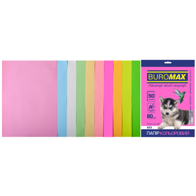 Набор цветной бумаги PASTEL+NEON, 10 цв., 50 л., А4, 80 г/м²