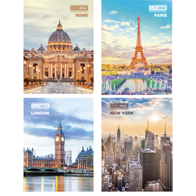 Книга канцелярская СТОЛИЦЫ МИРА, А4, 80 л., клетка, офсет, твердая ламинированная обложка, ассорти