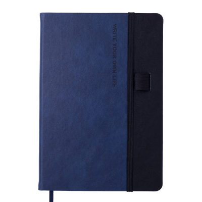 Блокнот деловой RECORD, А5, 96 л., нелинов., синий, иск.кожа