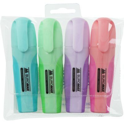 Набор из 4-х текст-маркеров PASTEL (бирюз., мятн., сирень., зефир.), 2-4 мм, с резиновыми вставками