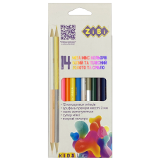 Карандаши цветные, 14 цветов, (10 стандарт, 2 двухстор.), тригранный, KIDS Line